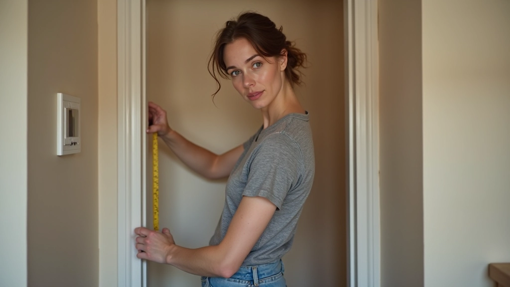 Person measuring under-stairs space with tape measure, showing depth and sloped ceiling constraints